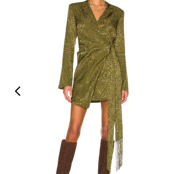 House of Harlow x REVOLVE Milani Mini Dress Olive Green Women's Large Cheetah - Picture 1 of 15